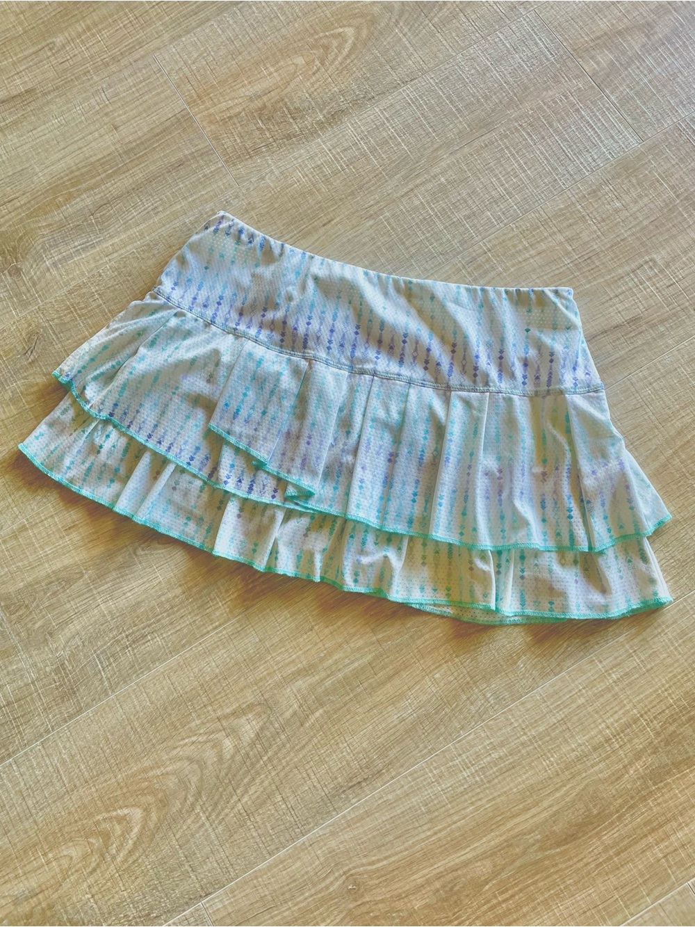 Lucky in LOVE  Tiered Tennis Pickleball Skort, white, purple, mint nylon spandex